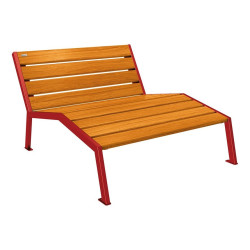 Chaise longue bois/acier Silaos Procity, 2 places, sans accoudoir, lg. 1200 mm, fixation platines - Chêne clair/Rouge pourpre