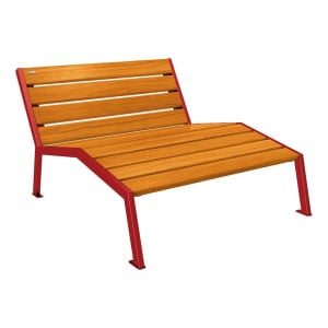 Chaise longue bois/acier Silaos Procity, 2 places, sans accoudoir, lg. 1200 mm, fixation platines - Chêne clair/Rouge pourpre
