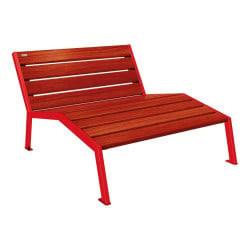 Chaise longue bois/acier Silaos Procity, 2 places, sans accoudoir, lg. 1200 mm, fixation platines - Acajou/Rouge signalisation