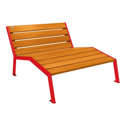 Chaise longue bois/acier Silaos Procity, 2 places, sans accoudoir, lg. 1200 mm, fix. platines - Chêne clair/Rouge signalisation
