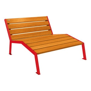 Chaise longue bois/acier Silaos Procity, 2 places, sans accoudoir, lg. 1200 mm, fix. platines - Chêne clair/Rouge signalisation