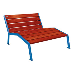 Chaise longue bois/acier Silaos Procity, 2 places, sans accoudoir, lg. 1200 mm, fixation platines - Acajou/Bleu gentiane