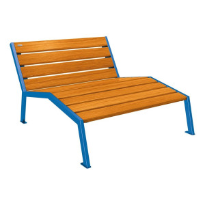 Chaise longue bois/acier Silaos Procity, 2 places, sans accoudoir, lg. 1200 mm, fixation platines - Chêne clair/Bleu gentiane