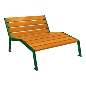Chaise longue bois/acier Silaos Procity, 2 places, sans accoudoir, lg. 1200 mm, fixation platines - Chêne clair/Vert mousse