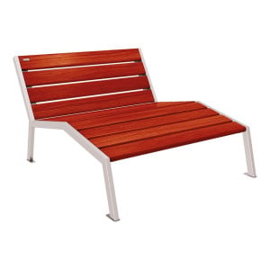 Chaise longue bois/acier Silaos Procity, 2 places, sans accoudoir, lg. 1200 mm, fixation platines - Acajou/Gris soie