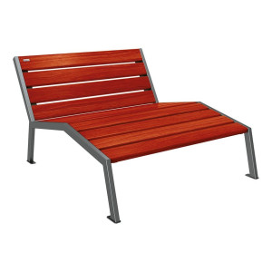 Chaise longue bois/acier Silaos Procity, 2 places, sans accoudoir, lg. 1200 mm, fixation platines - Acajou/Gris Procity