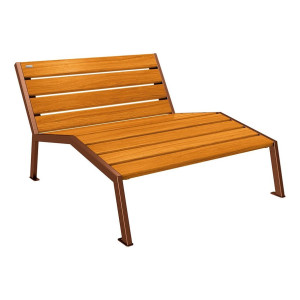 Chaise longue bois/acier Silaos Procity, 2 places, sans accoudoir, lg. 1200 mm, fixation platines - Chêne clair/Aspect Corten