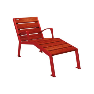 Chaise longue bois/acier Silaos Procity, 1 place, avec accoudoirs, lg. 600 mm, fixation platines - Acajou/Rouge pourpre