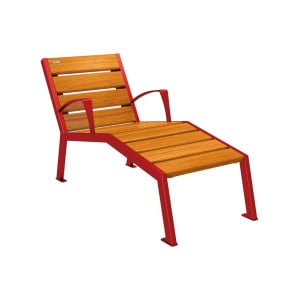 Chaise longue bois/acier Silaos Procity, 1 place, avec accoudoirs, lg. 600 mm, fixation platines - Chêne clair/Rouge pourpre