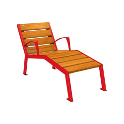 Chaise longue bois/acier Silaos Procity, 1 place, avec accoudoirs, lg. 600 mm, fix. platines - Chêne clair/Rouge signalisation