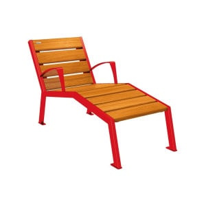 Chaise longue bois/acier Silaos Procity, 1 place, avec accoudoirs, lg. 600 mm, fix. platines - Chêne clair/Rouge signalisation
