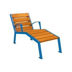 Chaise longue bois/acier Silaos Procity, 1 place, avec accoudoirs, lg. 600 mm, fixation platines - Chêne clair/Bleu gentiane