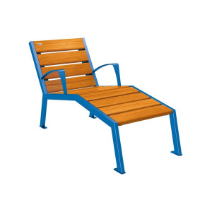 Chaise longue bois/acier Silaos Procity, 1 place, avec accoudoirs, lg. 600 mm, fixation platines - Chêne clair/Bleu gentiane