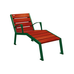 Chaise longue bois/acier Silaos Procity, 1 place, avec accoudoirs, lg. 600 mm, fixation platines - Acajou/Vert mousse