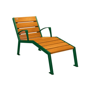 Chaise longue bois/acier Silaos Procity, 1 place, avec accoudoirs, lg. 600 mm, fixation platines - Chêne clair/Vert mousse