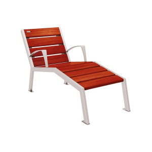 Chaise longue bois/acier Silaos Procity, 1 place, avec accoudoirs, lg. 600 mm, fixation platines - Acajou/Gris soie