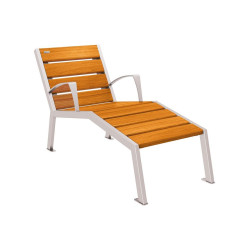 Chaise longue bois/acier Silaos Procity, 1 place, avec accoudoirs, lg. 600 mm, fixation platines - Chêne clair/Gris soie