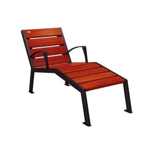 Chaise longue bois/acier Silaos Procity, 1 place, avec accoudoirs, lg. 600 mm, fixation platines - Acajou/Noir foncé
