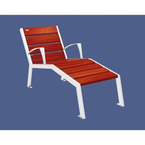 Chaise longue bois/acier Silaos Procity, 1 place, avec accoudoirs, lg. 600 mm, fixation platines - Acajou/Blanc pur