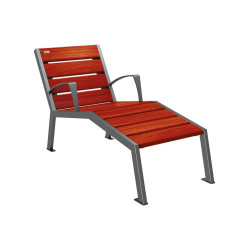 Chaise longue bois/acier Silaos Procity, 1 place, avec accoudoirs, lg. 600 mm, fixation platines - Acajou/Gris Procity