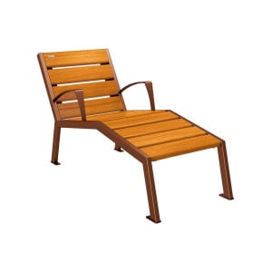 Chaise longue bois/acier Silaos Procity, 1 place, avec accoudoirs, lg. 600 mm, fixation platines - Chêne clair/Aspect Corten