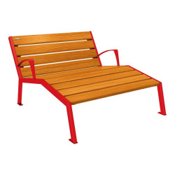 Chaise longue bois/acier Silaos Procity, 2 places, avec accoudoirs, lg. 1200 mm, fix. platines - Chêne clair/Rouge signalisation
