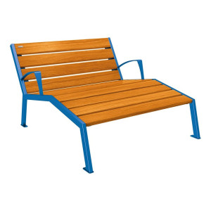 Chaise longue bois/acier Silaos Procity, 2 places, avec accoudoirs, lg. 1200 mm, fixation platines - Chêne clair/Bleu gentiane