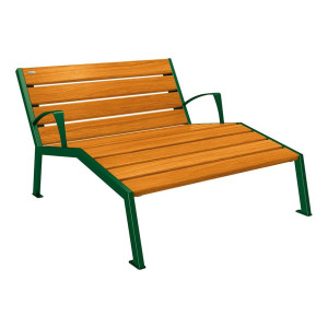 Chaise longue bois/acier Silaos Procity, 2 places, avec accoudoirs, lg. 1200 mm, fixation platines - Chêne clair/Vert mousse