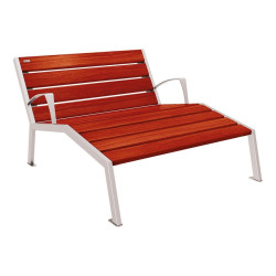 Chaise longue bois/acier Silaos Procity, 2 places, avec accoudoirs, lg. 1200 mm, fixation platines - Acajou/Gris soie