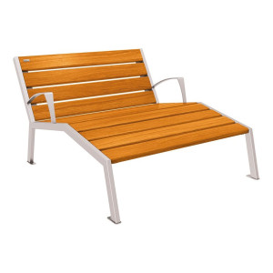 Chaise longue bois/acier Silaos Procity, 2 places, avec accoudoirs, lg. 1200 mm, fixation platines - Chêne clair/Gris soie
