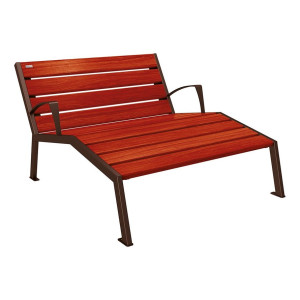 Chaise longue bois/acier Silaos Procity, 2 places, avec accoudoirs, lg. 1200 mm, fixation platines - Acajou/Brun chocolat