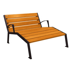 Chaise longue bois/acier Silaos Procity, 2 places, avec accoudoirs, lg. 1200 mm, fixation platines - Chêne clair/Noir foncé