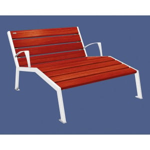 Chaise longue bois/acier Silaos Procity, 2 places, avec accoudoirs, lg. 1200 mm, fixation platines - Acajou/Blanc pur