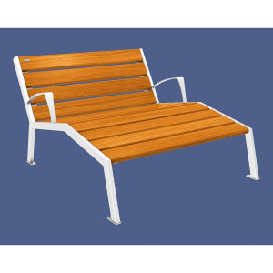 Chaise longue bois/acier Silaos Procity, 2 places, avec accoudoirs, lg. 1200 mm, fixation platines - Chêne clair/Blanc pur