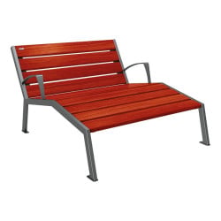 Chaise longue bois/acier Silaos Procity, 2 places, avec accoudoirs, lg. 1200 mm, fixation platines - Acajou/Gris Procity