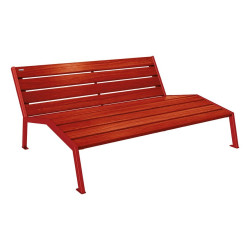 Chaise longue bois/acier Silaos Procity, 3 places, sans accoudoir, lg. 1800 mm, fixation platines - Acajou/Rouge pourpre