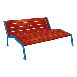 Chaise longue bois/acier Silaos Procity, 3 places, sans accoudoir, lg. 1800 mm, fixation platines - Acajou/Bleu gentiane