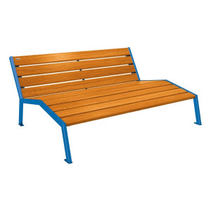 Chaise longue bois/acier Silaos Procity, 3 places, sans accoudoir, lg. 1800 mm, fixation platines - Chêne clair/Bleu gentiane
