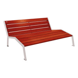 Chaise longue bois/acier Silaos Procity, 3 places, sans accoudoir, lg. 1800 mm, fixation platines - Acajou/Gris soie