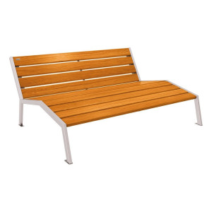 Chaise longue bois/acier Silaos Procity, 3 places, sans accoudoir, lg. 1800 mm, fixation platines - Chêne clair/Gris soie