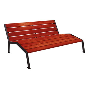 Chaise longue bois/acier Silaos Procity, 3 places, sans accoudoir, lg. 1800 mm, fixation platines - Acajou/Noir foncé