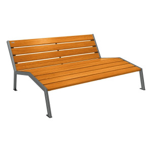 Chaise longue bois/acier Silaos Procity, 3 places, sans accoudoir, lg. 1800 mm, fixation platines - Chêne clair/Gris Procity