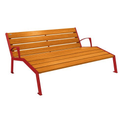 Chaise longue bois/acier Silaos Procity, 3 places, avec accoudoirs, lg. 1800 mm, fixation platines -Chêne clair/Rouge pourpre