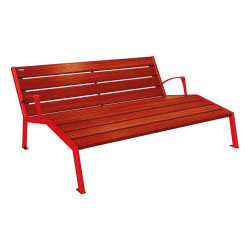 Chaise longue bois/acier Silaos Procity, 3 places, avec accoudoirs, lg. 1800 mm, fixation platines - Acajou/Rouge signalisation