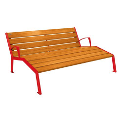Chaise longue bois/acier Silaos Procity, 3 places, avec accoudoirs, lg. 1800 mm, fix. platines -Chêne clair/Rouge signalisation