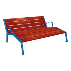 Chaise longue bois/acier Silaos Procity, 3 places, avec accoudoirs, lg. 1800 mm, fixation platines - Acajou/Bleu gentiane