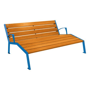 Chaise longue bois/acier Silaos Procity, 3 places, avec accoudoirs, lg. 1800 mm, fixation platines -Chêne clair/Bleu gentiane