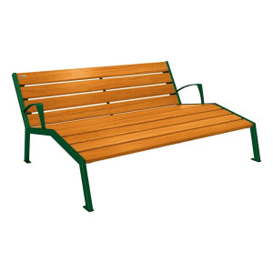 Chaise longue bois/acier Silaos Procity, 3 places, avec accoudoirs, lg. 1800 mm, fixation platines -Chêne clair/Vert mousse