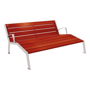 Chaise longue bois/acier Silaos Procity, 3 places, avec accoudoirs, lg. 1800 mm, fixation platines - Acajou/Gris soie