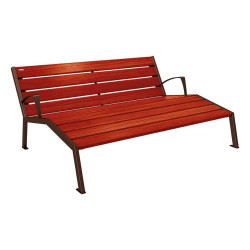 Chaise longue bois/acier Silaos Procity, 3 places, avec accoudoirs, lg. 1800 mm, fixation platines - Acajou/Brun chocolat